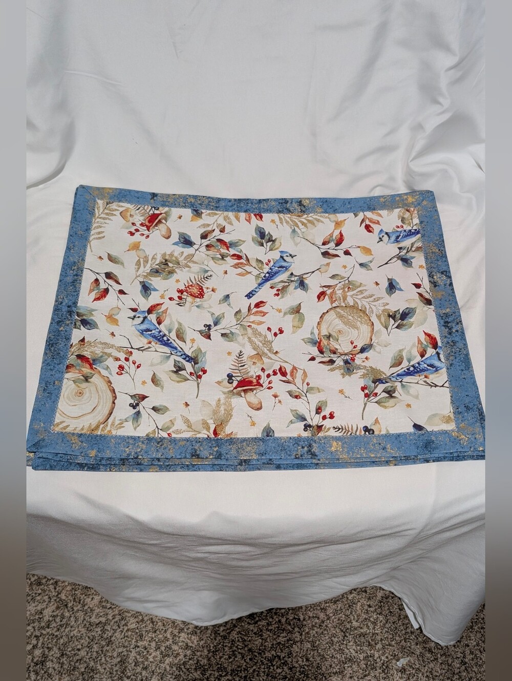 Five Blue Bird & Botanical Placemat - Blue Border